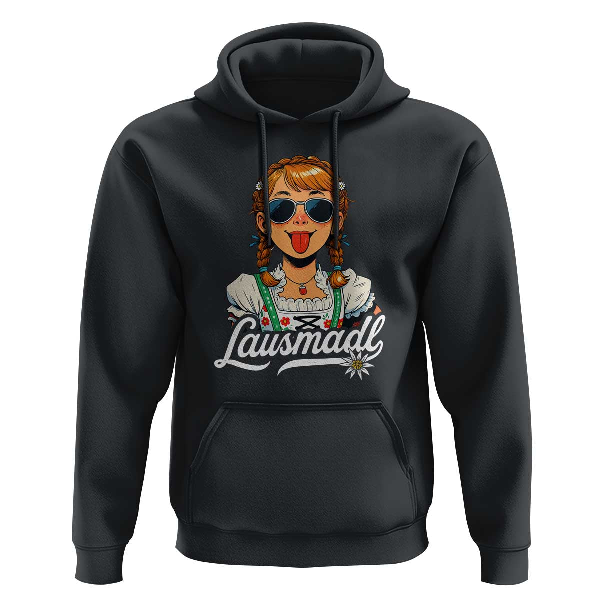 Funny Lausmadl Oktoberfest Hoodie Bavarian Girl with Braids Sunnies and Sass - Wonder Print Shop
