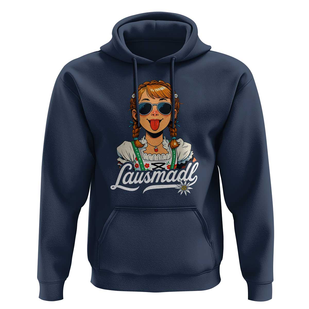 Funny Lausmadl Oktoberfest Hoodie Bavarian Girl with Braids Sunnies and Sass - Wonder Print Shop