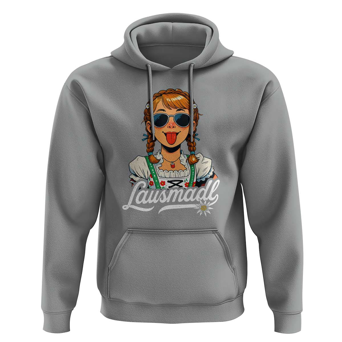 Funny Lausmadl Oktoberfest Hoodie Bavarian Girl with Braids Sunnies and Sass - Wonder Print Shop