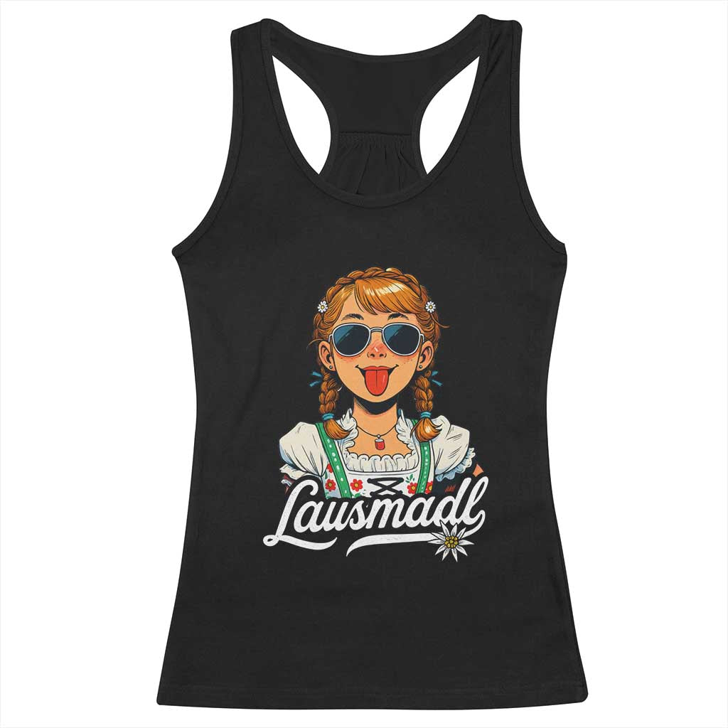 Funny Lausmadl Oktoberfest Racerback Tank Top Bavarian Girl with Braids Sunnies and Sass - Wonder Print Shop