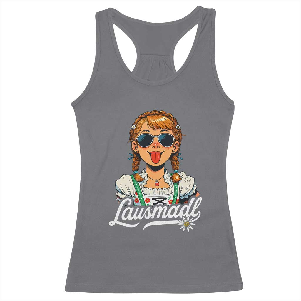 Funny Lausmadl Oktoberfest Racerback Tank Top Bavarian Girl with Braids Sunnies and Sass - Wonder Print Shop