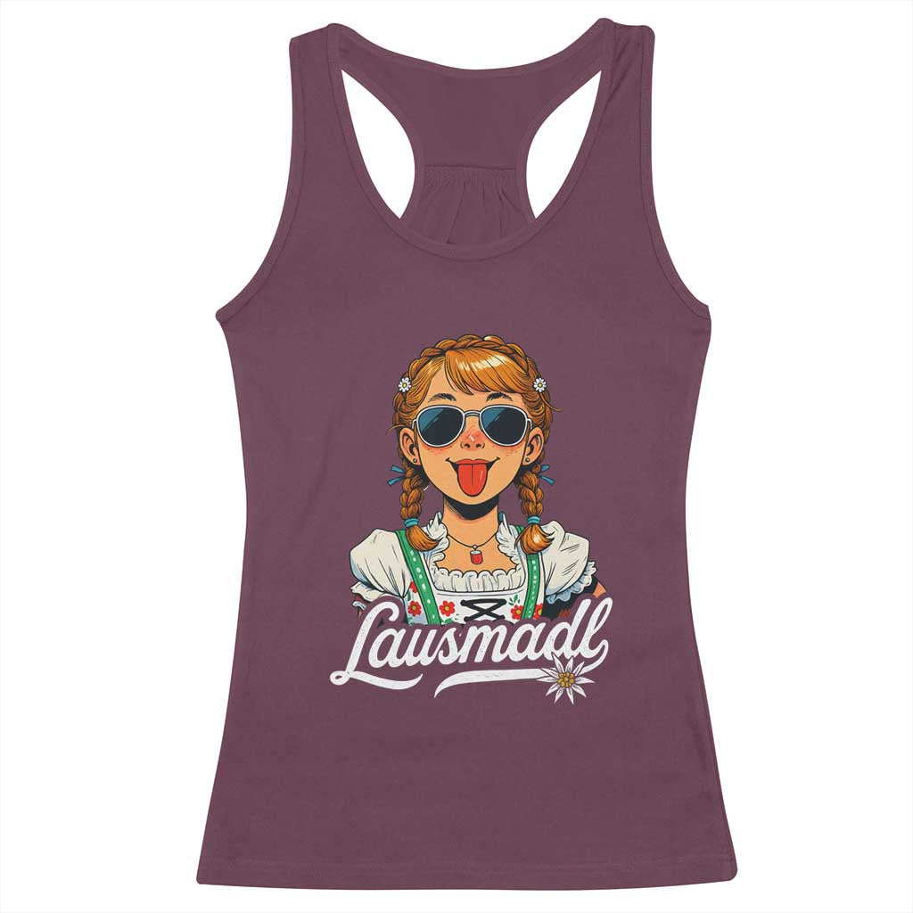Funny Lausmadl Oktoberfest Racerback Tank Top Bavarian Girl with Braids Sunnies and Sass - Wonder Print Shop