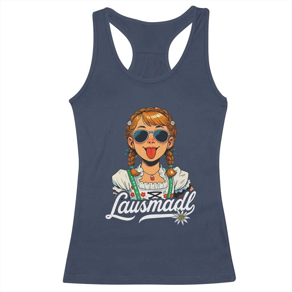 Funny Lausmadl Oktoberfest Racerback Tank Top Bavarian Girl with Braids Sunnies and Sass - Wonder Print Shop