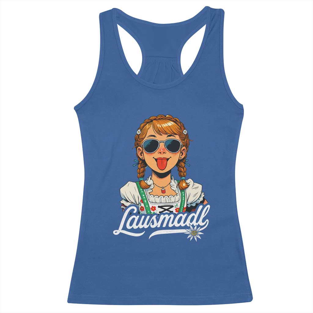 Funny Lausmadl Oktoberfest Racerback Tank Top Bavarian Girl with Braids Sunnies and Sass - Wonder Print Shop