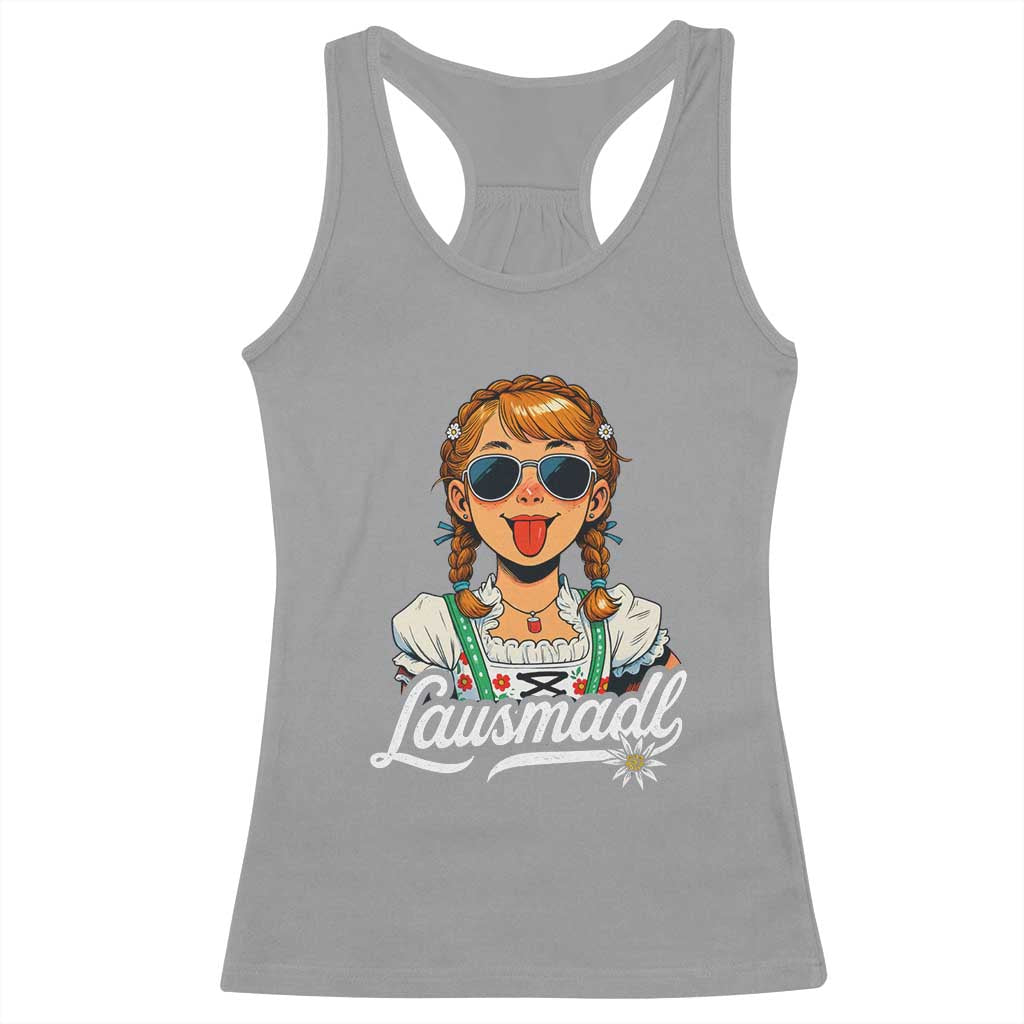 Funny Lausmadl Oktoberfest Racerback Tank Top Bavarian Girl with Braids Sunnies and Sass - Wonder Print Shop