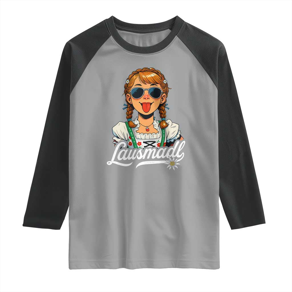 Funny Lausmadl Oktoberfest Raglan Shirt Bavarian Girl with Braids Sunnies and Sass - Wonder Print Shop