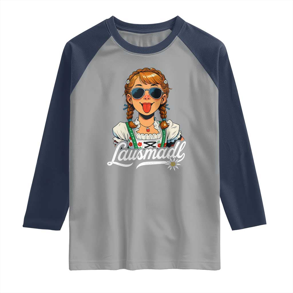 Funny Lausmadl Oktoberfest Raglan Shirt Bavarian Girl with Braids Sunnies and Sass - Wonder Print Shop