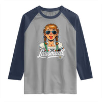 Funny Lausmadl Oktoberfest Raglan Shirt Bavarian Girl with Braids Sunnies and Sass - Wonder Print Shop