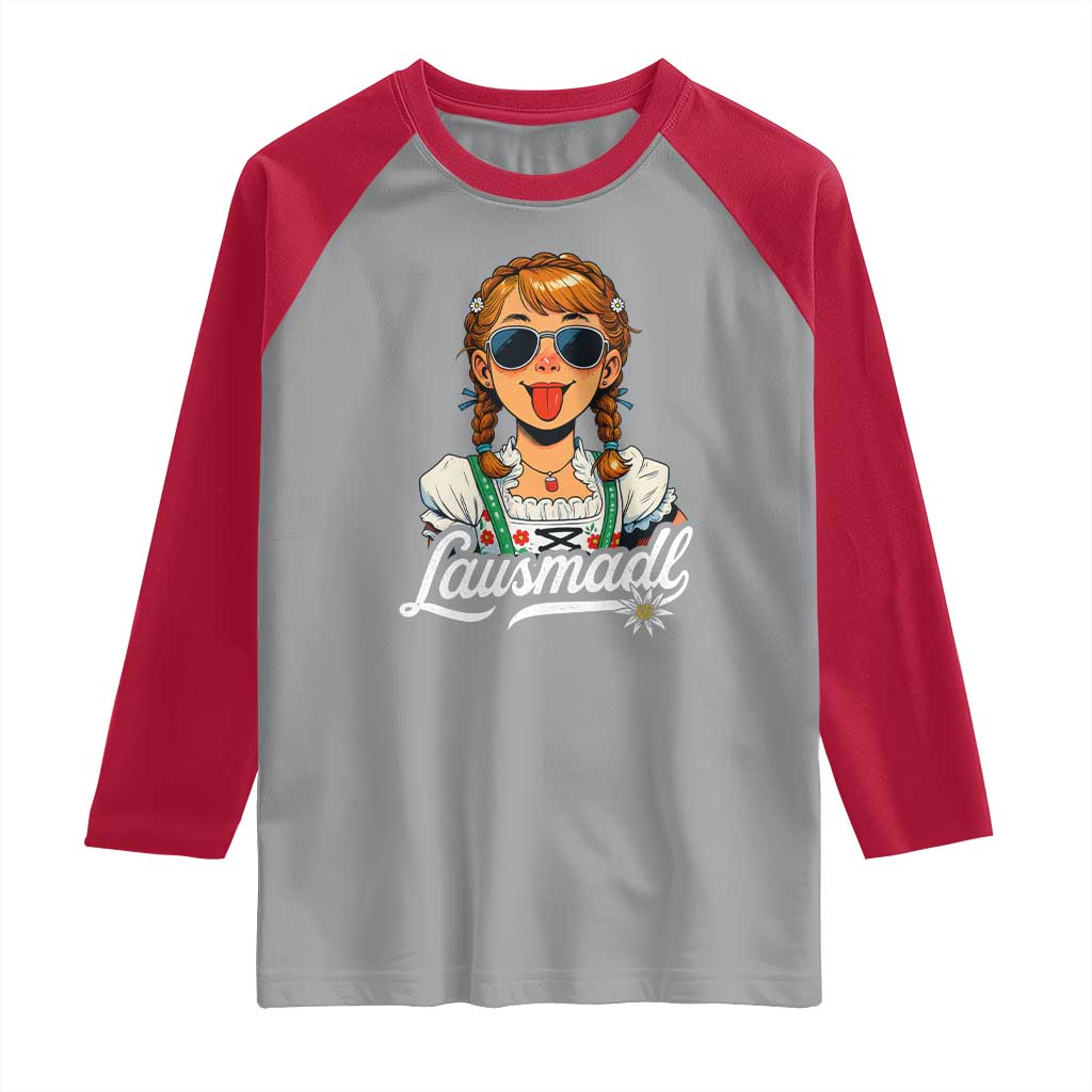 Funny Lausmadl Oktoberfest Raglan Shirt Bavarian Girl with Braids Sunnies and Sass - Wonder Print Shop