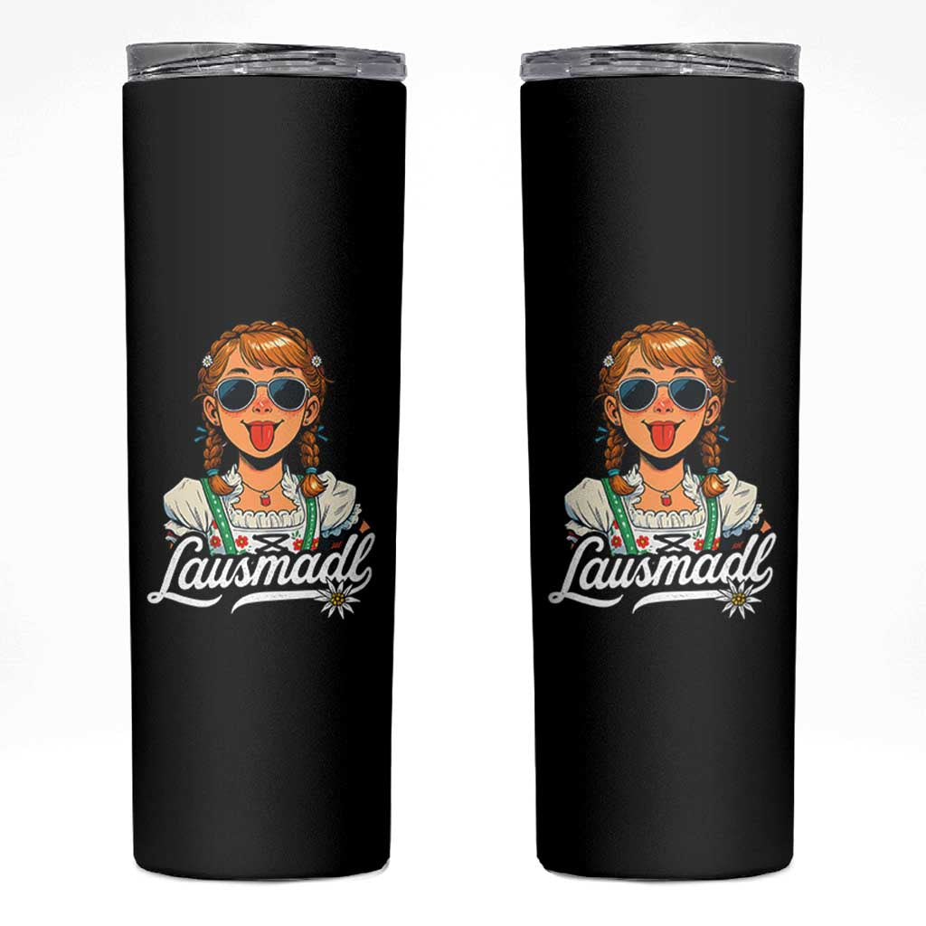 Funny Lausmadl Oktoberfest Skinny Tumbler Bavarian Girl with Braids Sunnies and Sass - Wonder Print Shop