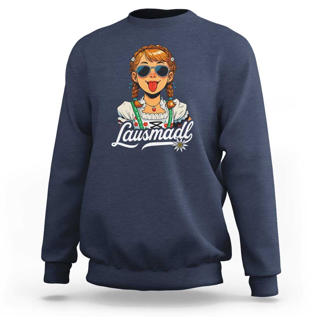 Funny Lausmadl Oktoberfest Sweatshirt Bavarian Girl with Braids Sunnies and Sass - Wonder Print Shop