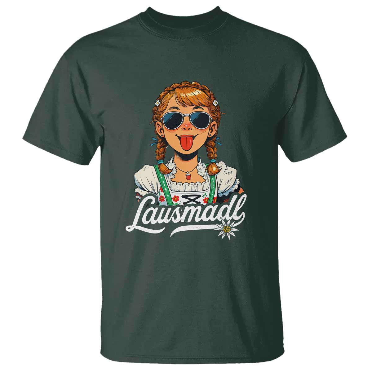 Funny Lausmadl Oktoberfest T Shirt Bavarian Girl with Braids Sunnies and Sass - Wonder Print Shop