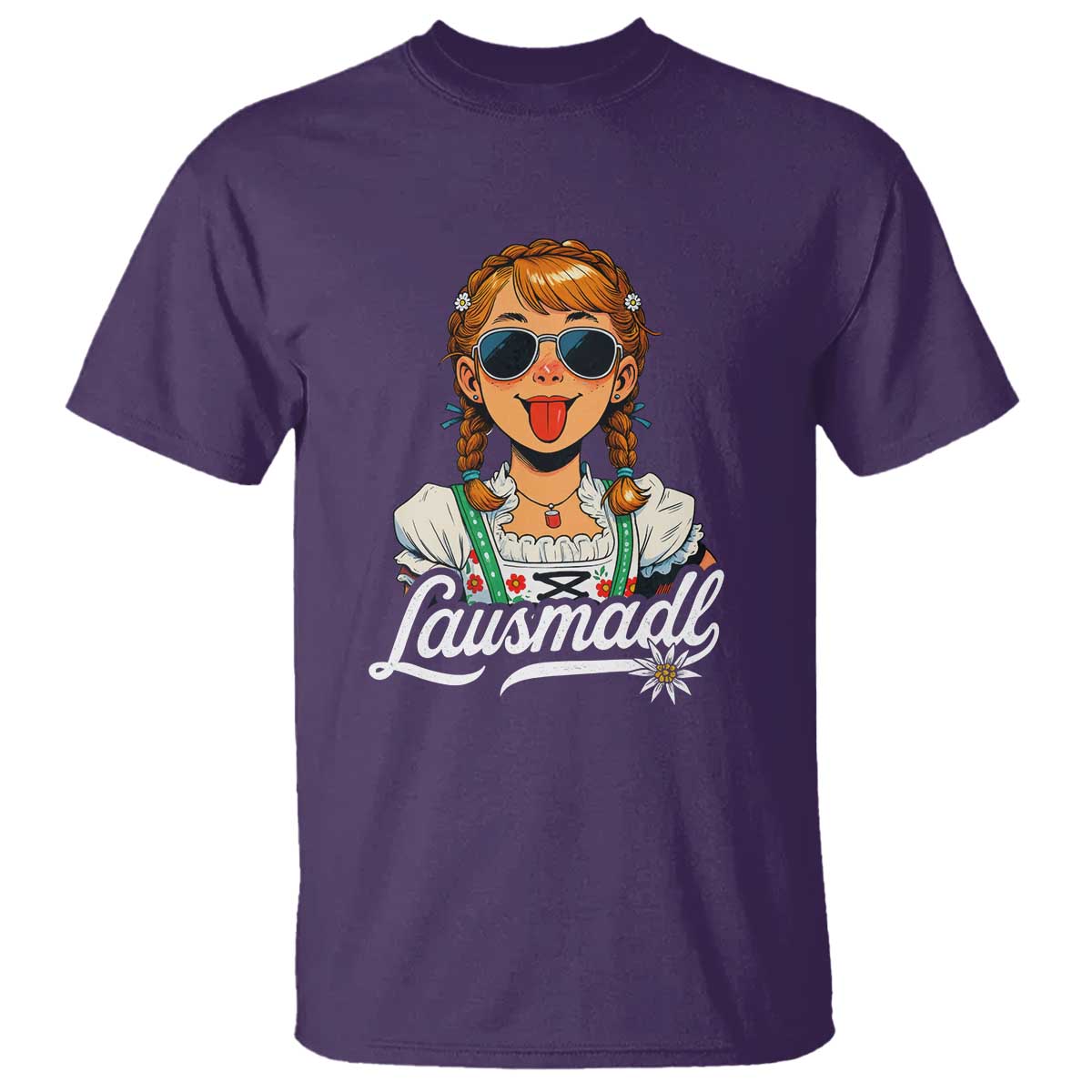 Funny Lausmadl Oktoberfest T Shirt Bavarian Girl with Braids Sunnies and Sass - Wonder Print Shop