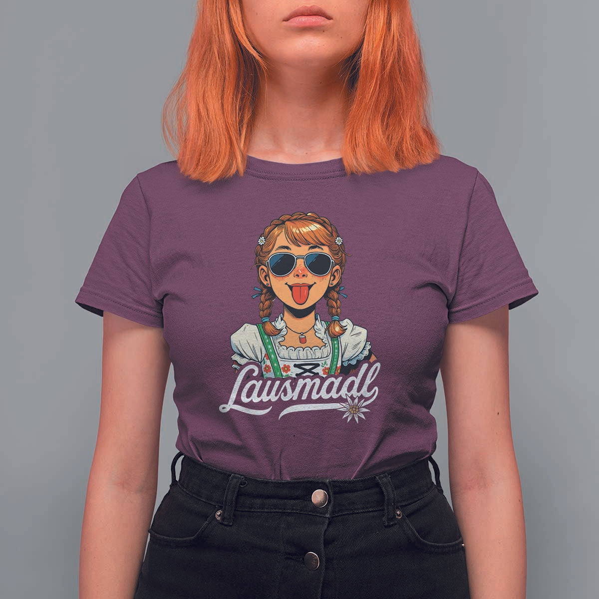 Funny Lausmadl Oktoberfest T Shirt For Women Bavarian Girl with Braids Sunnies and Sass - Wonder Print Shop