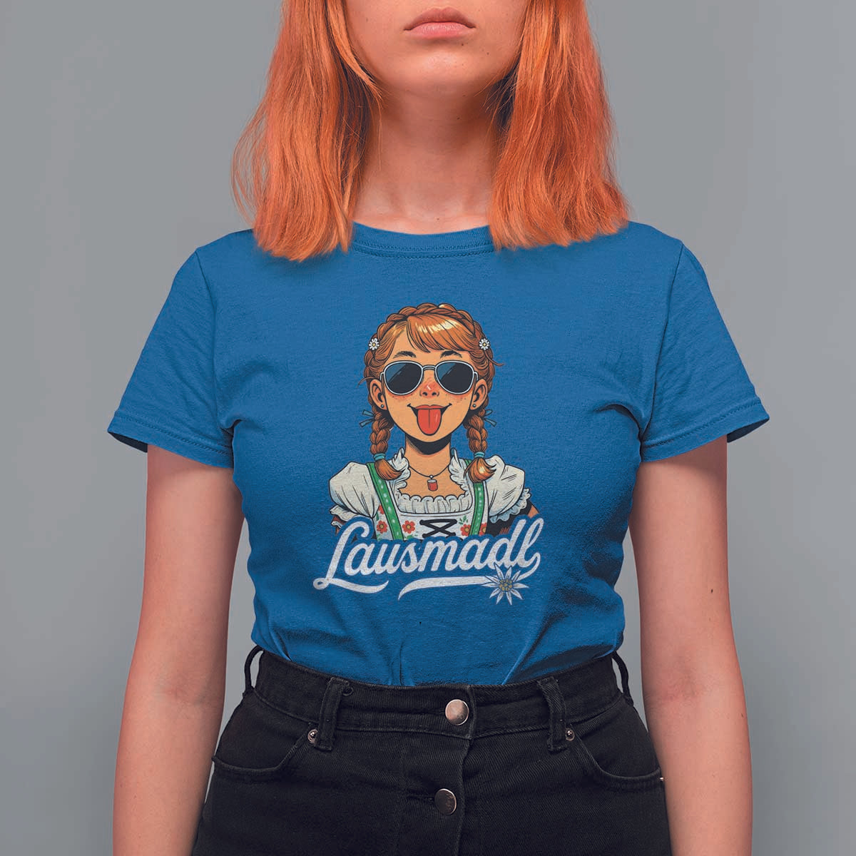 Funny Lausmadl Oktoberfest T Shirt For Women Bavarian Girl with Braids Sunnies and Sass - Wonder Print Shop