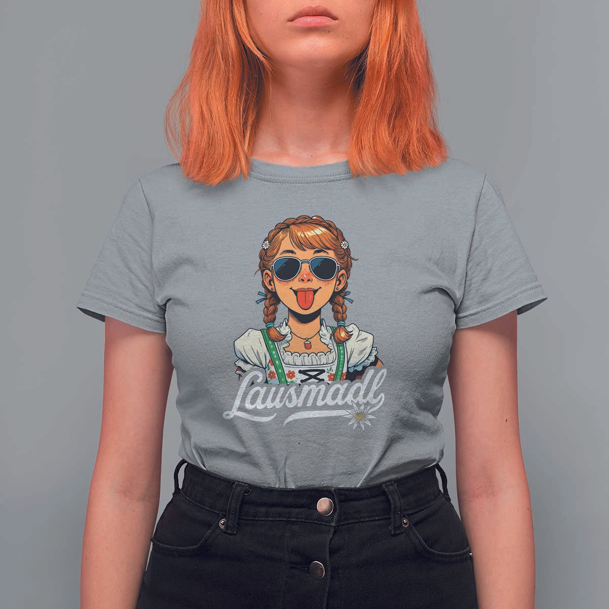 Funny Lausmadl Oktoberfest T Shirt For Women Bavarian Girl with Braids Sunnies and Sass - Wonder Print Shop
