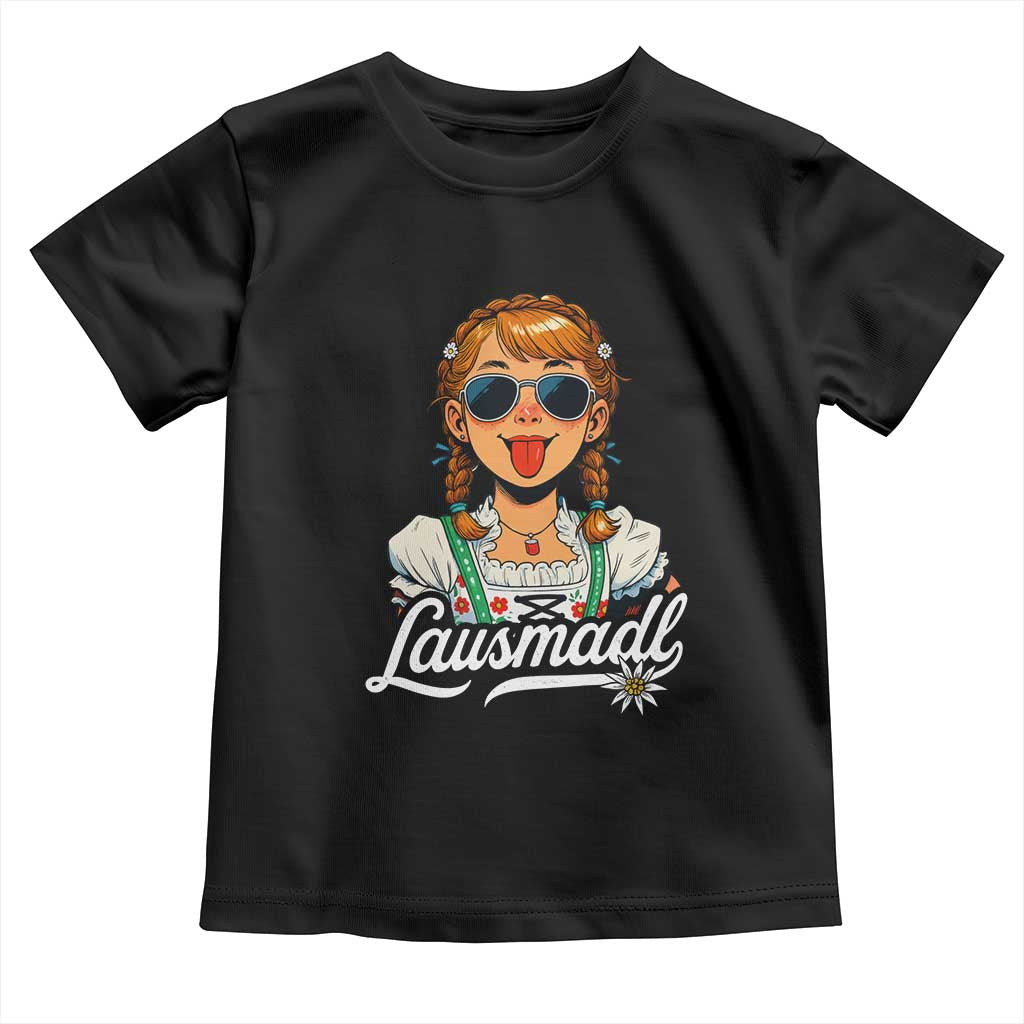 Funny Lausmadl Oktoberfest Toddler T Shirt Bavarian Girl with Braids Sunnies and Sass - Wonder Print Shop