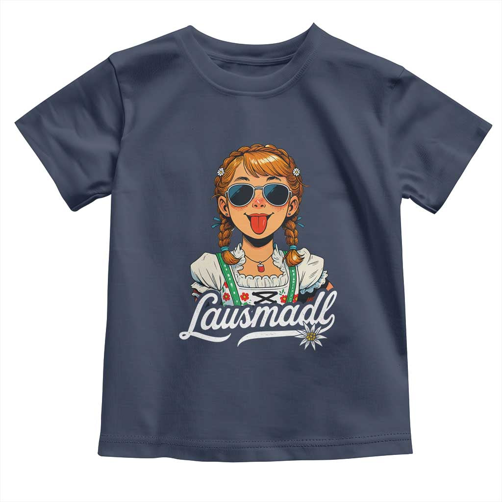 Funny Lausmadl Oktoberfest Toddler T Shirt Bavarian Girl with Braids Sunnies and Sass - Wonder Print Shop