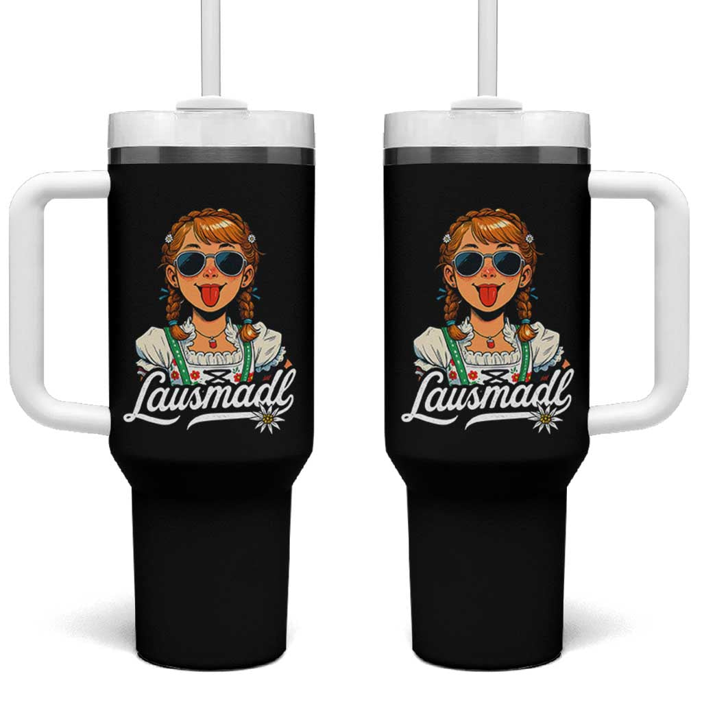 Funny Lausmadl Oktoberfest Tumbler With Handle Bavarian Girl with Braids Sunnies and Sass - Wonder Print Shop