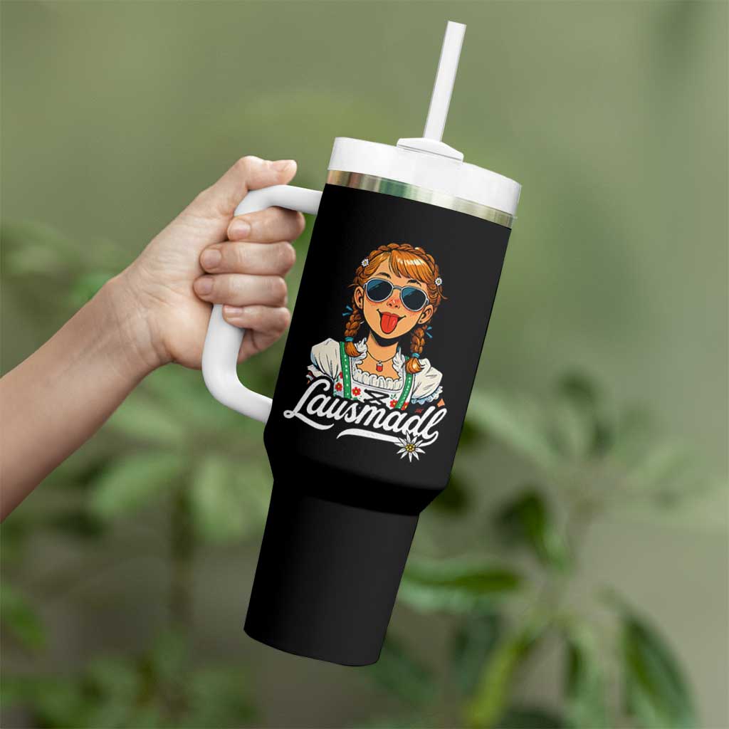 Funny Lausmadl Oktoberfest Tumbler With Handle Bavarian Girl with Braids Sunnies and Sass - Wonder Print Shop