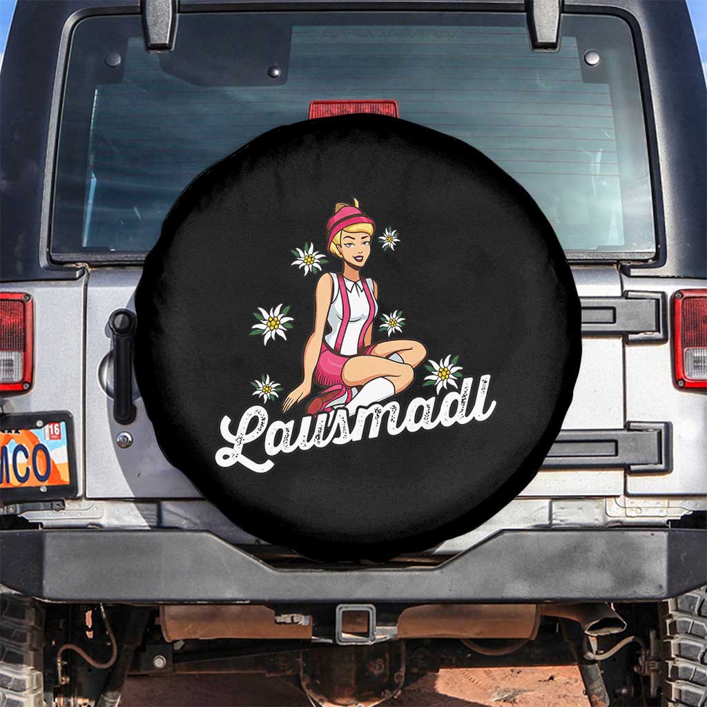 Bavarian Pin Up Girl Lausmadl Spare Tire Cover Oktoberfest Edelweiss Flowers - Wonder Print Shop