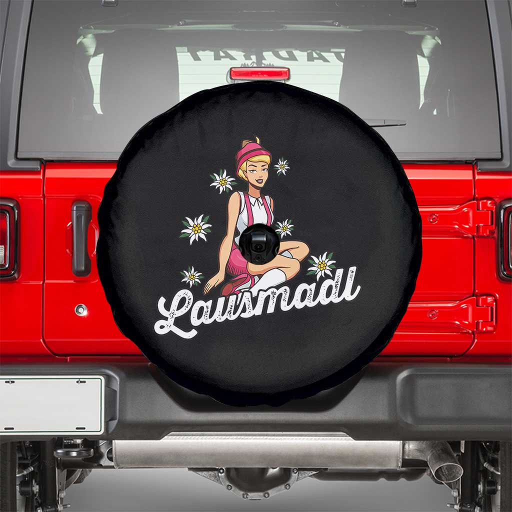 Bavarian Pin Up Girl Lausmadl Spare Tire Cover Oktoberfest Edelweiss Flowers - Wonder Print Shop