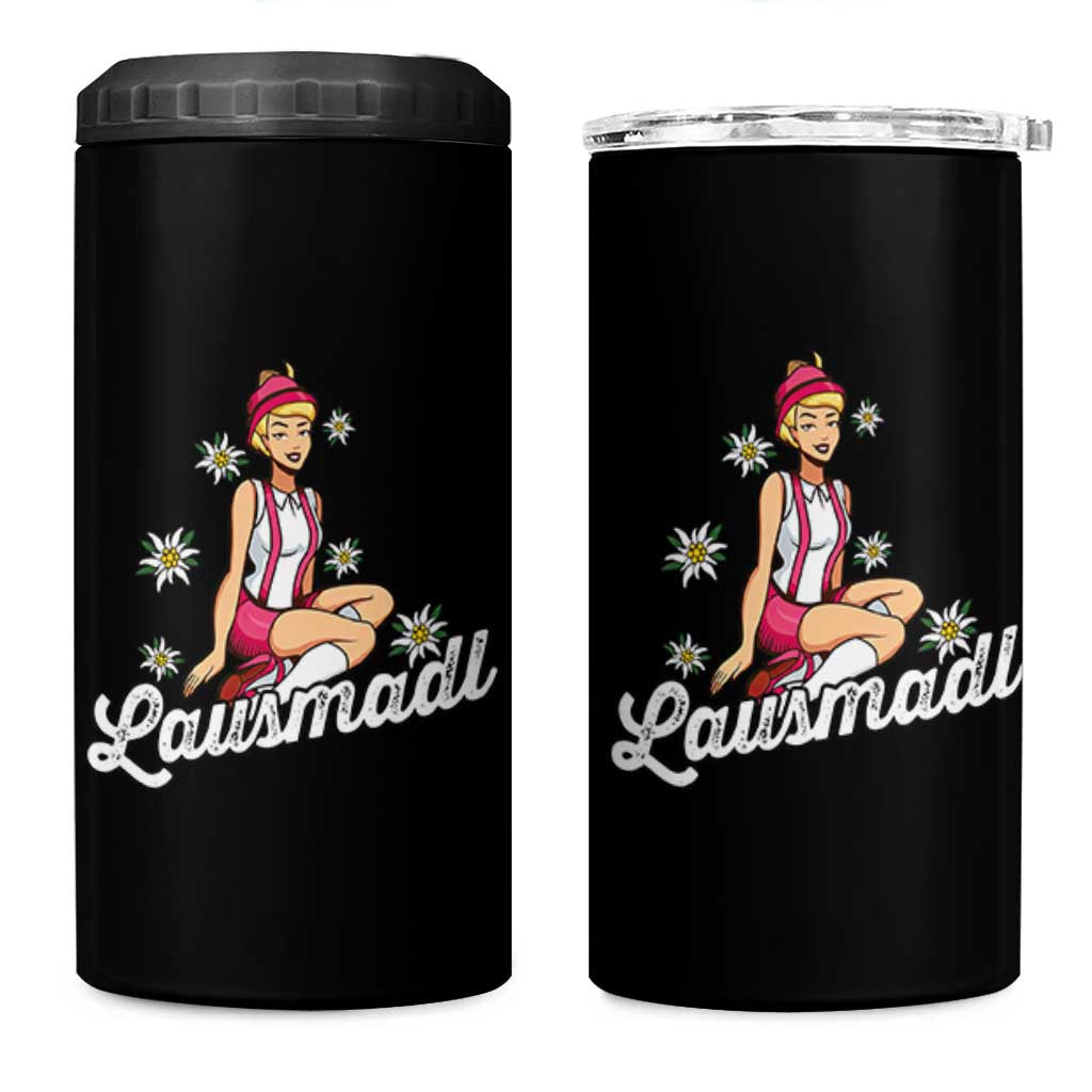 Bavarian Pin Up Girl Lausmadl 4 in 1 Can Cooler Tumbler Oktoberfest Edelweiss Flowers - Wonder Print Shop