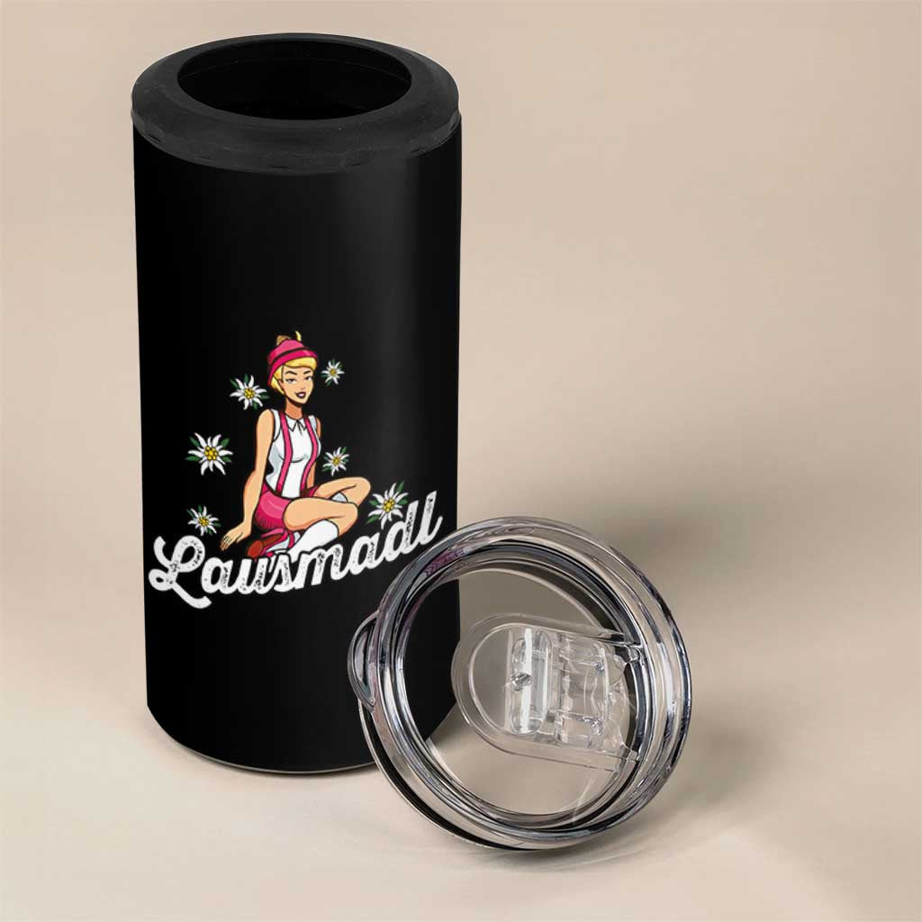 Bavarian Pin Up Girl Lausmadl 4 in 1 Can Cooler Tumbler Oktoberfest Edelweiss Flowers - Wonder Print Shop