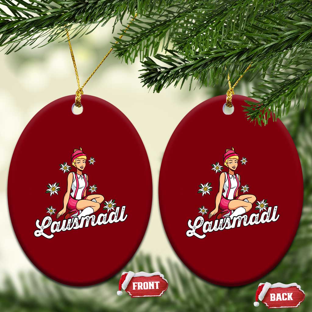 Bavarian Pin Up Girl Lausmadl Ceramic Ornament Oktoberfest Edelweiss Flowers - Wonder Print Shop
