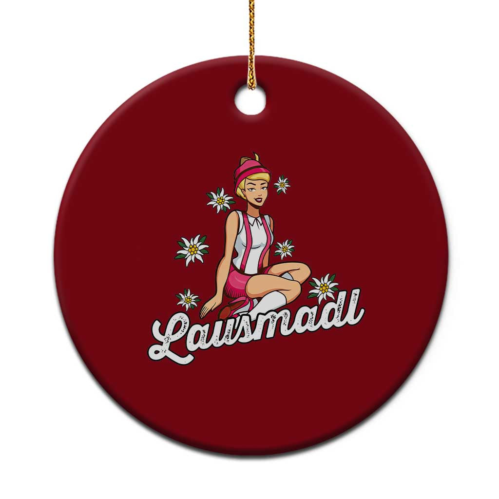 Bavarian Pin Up Girl Lausmadl Ceramic Ornament Oktoberfest Edelweiss Flowers - Wonder Print Shop