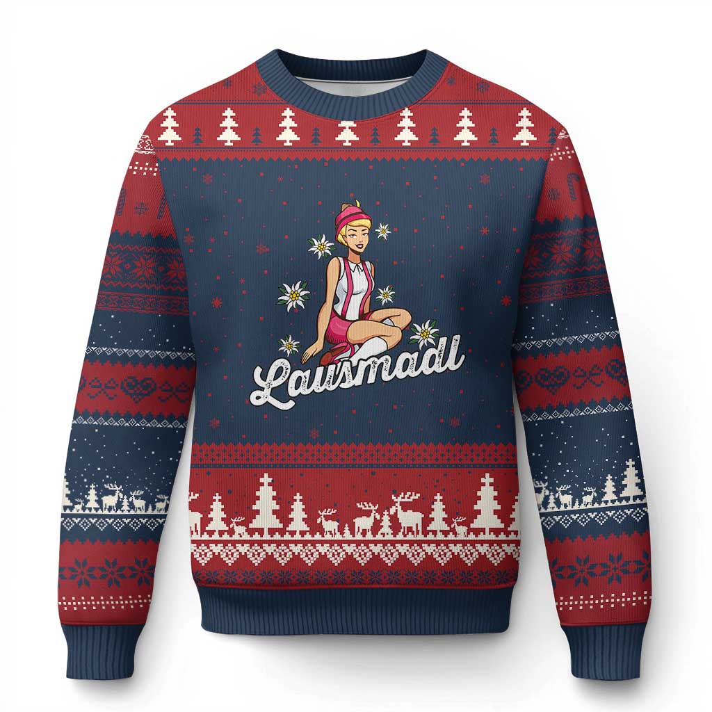 Bavarian Pin Up Girl Lausmadl Ugly Christmas Sweater Oktoberfest Edelweiss Flowers - Wonder Print Shop
