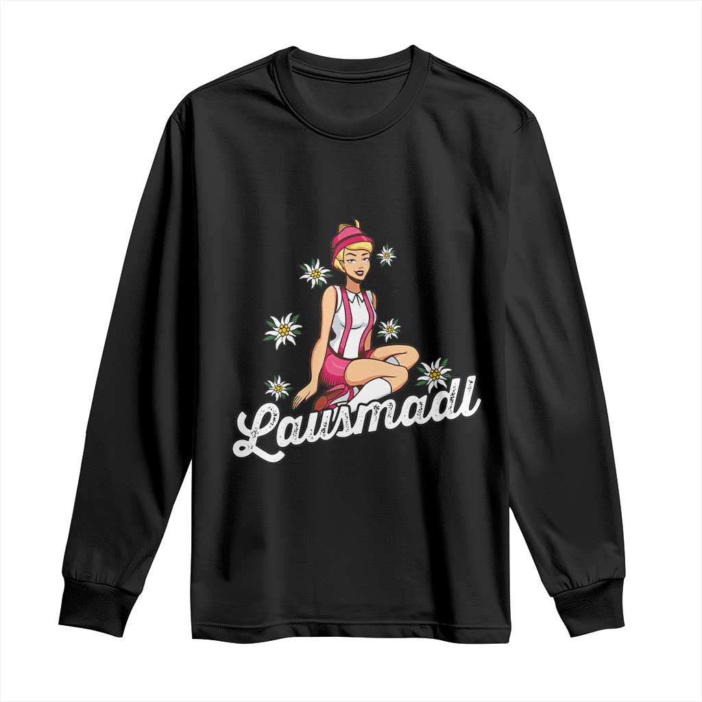 Bavarian Pin Up Girl Lausmadl Long Sleeve Shirt Oktoberfest Edelweiss Flowers - Wonder Print Shop