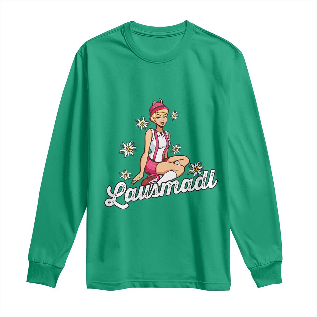 Bavarian Pin Up Girl Lausmadl Long Sleeve Shirt Oktoberfest Edelweiss Flowers - Wonder Print Shop