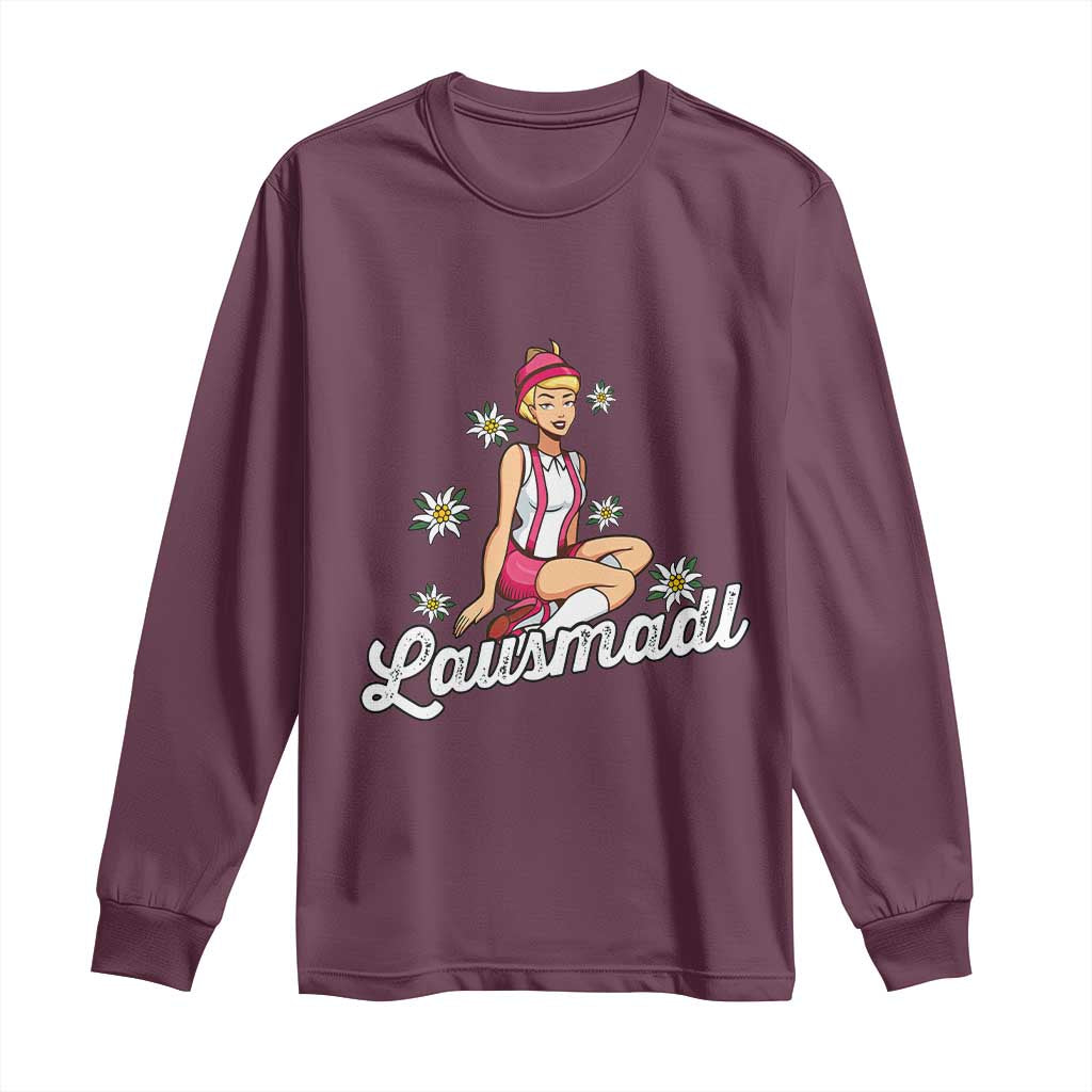 Bavarian Pin Up Girl Lausmadl Long Sleeve Shirt Oktoberfest Edelweiss Flowers - Wonder Print Shop