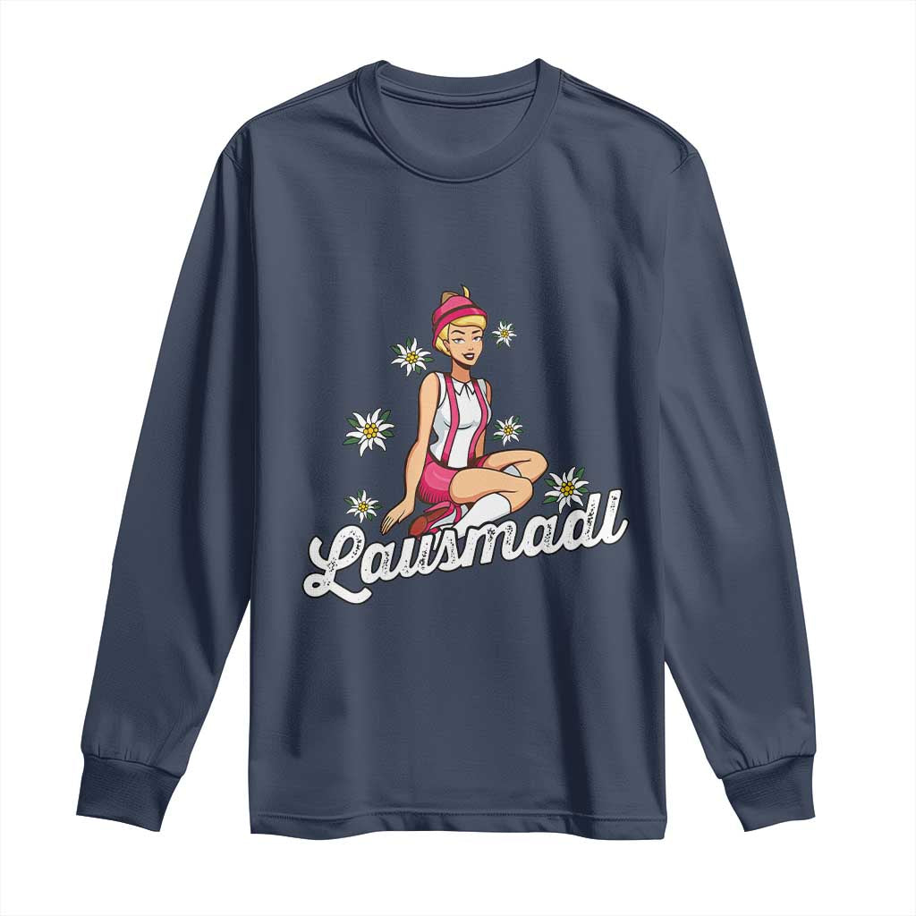 Bavarian Pin Up Girl Lausmadl Long Sleeve Shirt Oktoberfest Edelweiss Flowers - Wonder Print Shop