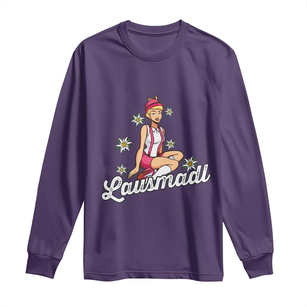 Bavarian Pin Up Girl Lausmadl Long Sleeve Shirt Oktoberfest Edelweiss Flowers - Wonder Print Shop
