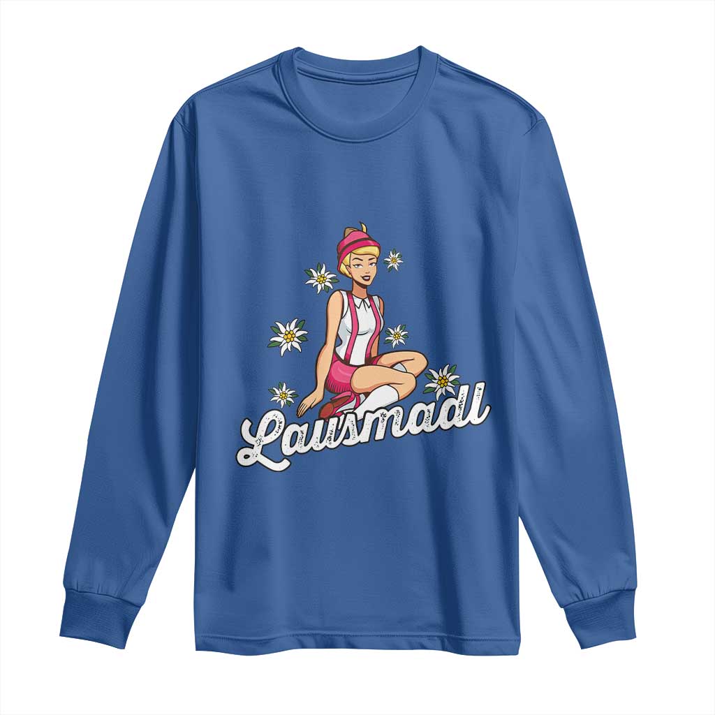Bavarian Pin Up Girl Lausmadl Long Sleeve Shirt Oktoberfest Edelweiss Flowers - Wonder Print Shop