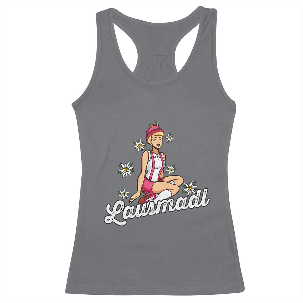 Bavarian Pin Up Girl Lausmadl Racerback Tank Top Oktoberfest Edelweiss Flowers - Wonder Print Shop