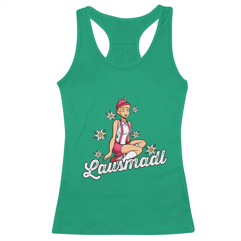 Bavarian Pin Up Girl Lausmadl Racerback Tank Top Oktoberfest Edelweiss Flowers - Wonder Print Shop