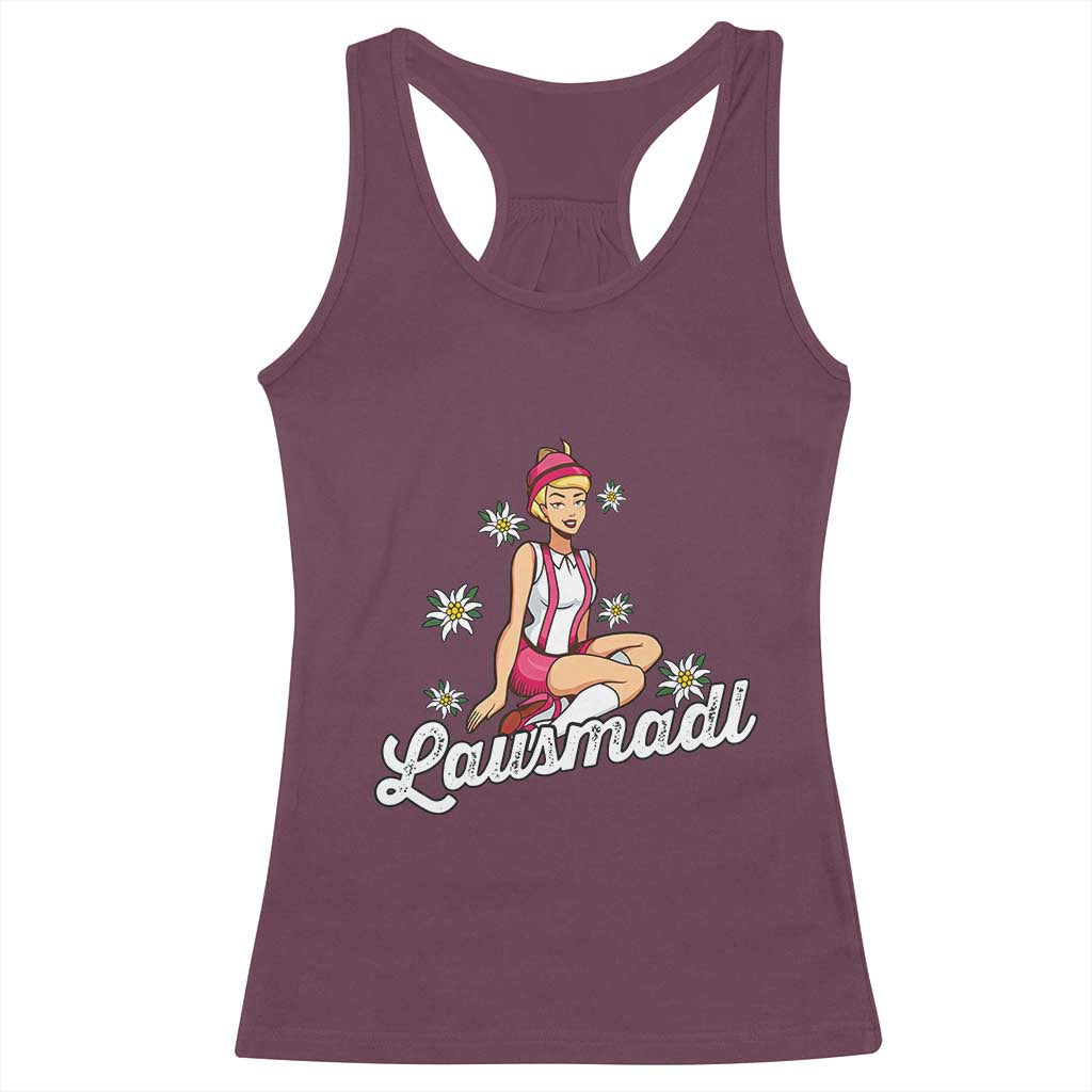 Bavarian Pin Up Girl Lausmadl Racerback Tank Top Oktoberfest Edelweiss Flowers - Wonder Print Shop