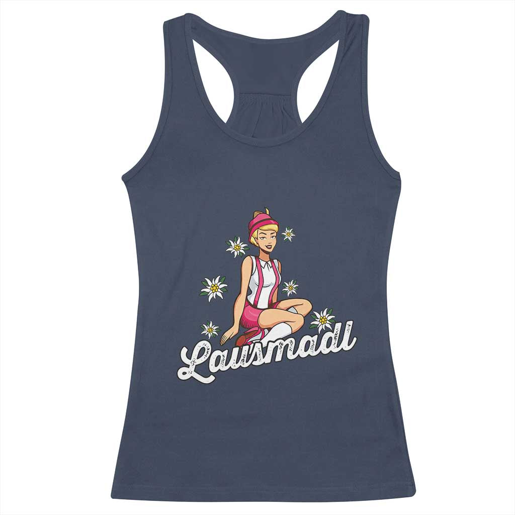 Bavarian Pin Up Girl Lausmadl Racerback Tank Top Oktoberfest Edelweiss Flowers - Wonder Print Shop
