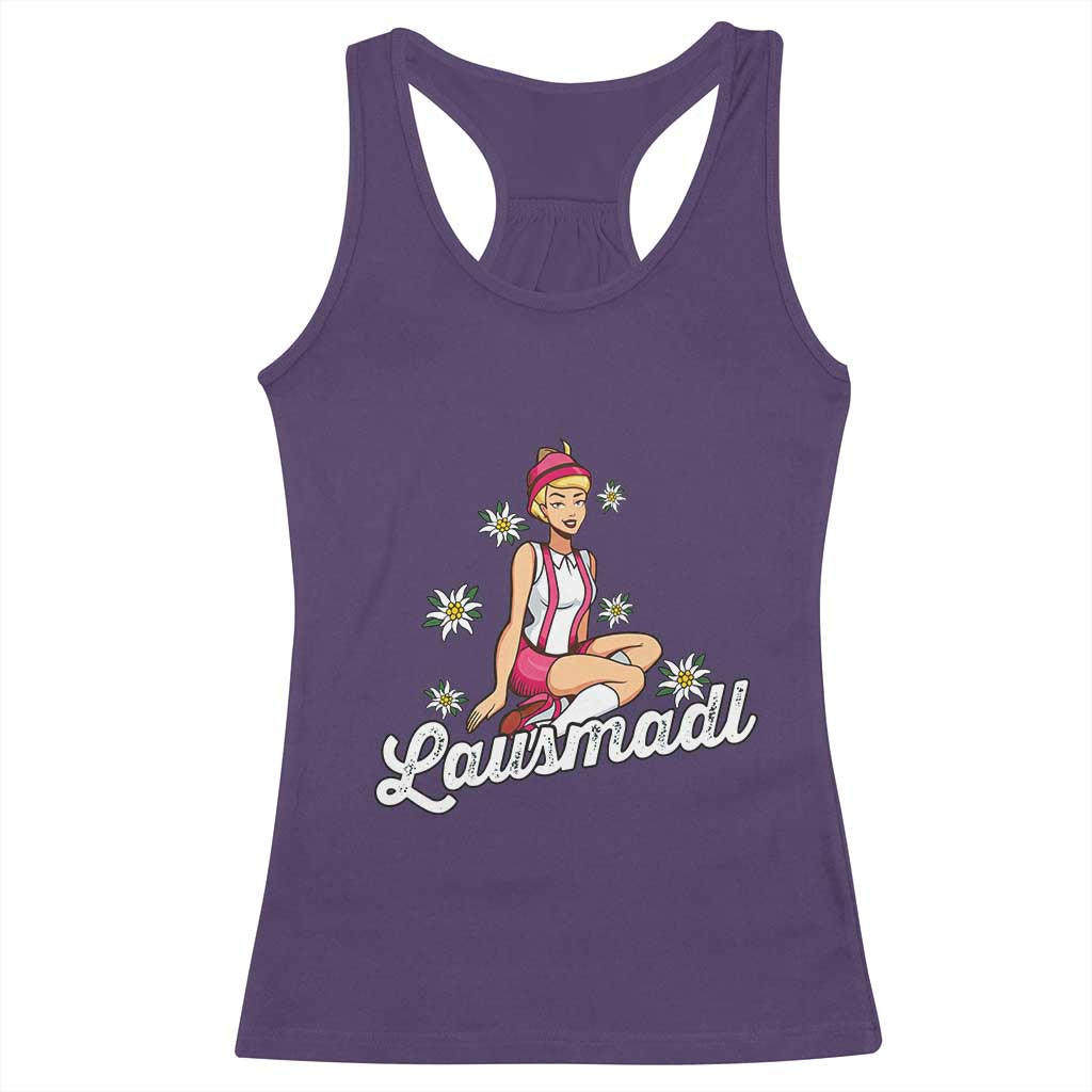Bavarian Pin Up Girl Lausmadl Racerback Tank Top Oktoberfest Edelweiss Flowers - Wonder Print Shop