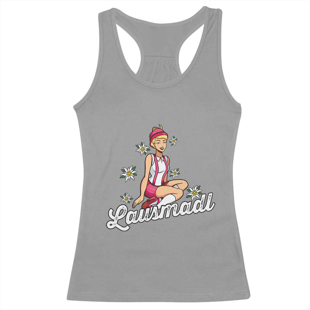 Bavarian Pin Up Girl Lausmadl Racerback Tank Top Oktoberfest Edelweiss Flowers - Wonder Print Shop