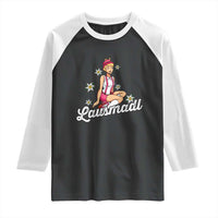 Bavarian Pin Up Girl Lausmadl Raglan Shirt Oktoberfest Edelweiss Flowers - Wonder Print Shop