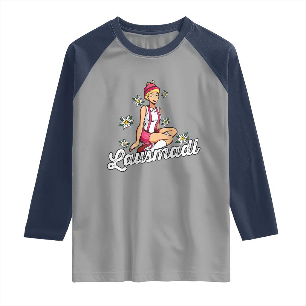 Bavarian Pin Up Girl Lausmadl Raglan Shirt Oktoberfest Edelweiss Flowers - Wonder Print Shop