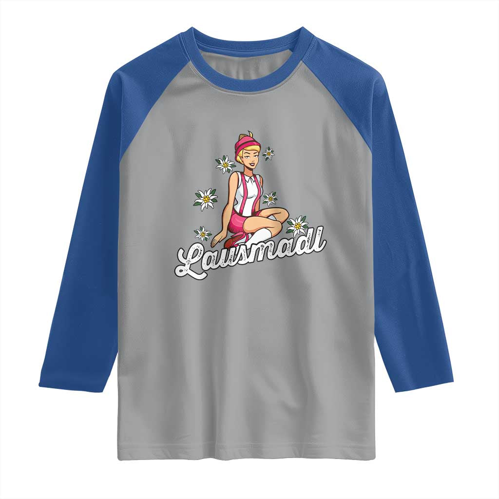 Bavarian Pin Up Girl Lausmadl Raglan Shirt Oktoberfest Edelweiss Flowers - Wonder Print Shop