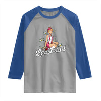 Bavarian Pin Up Girl Lausmadl Raglan Shirt Oktoberfest Edelweiss Flowers - Wonder Print Shop