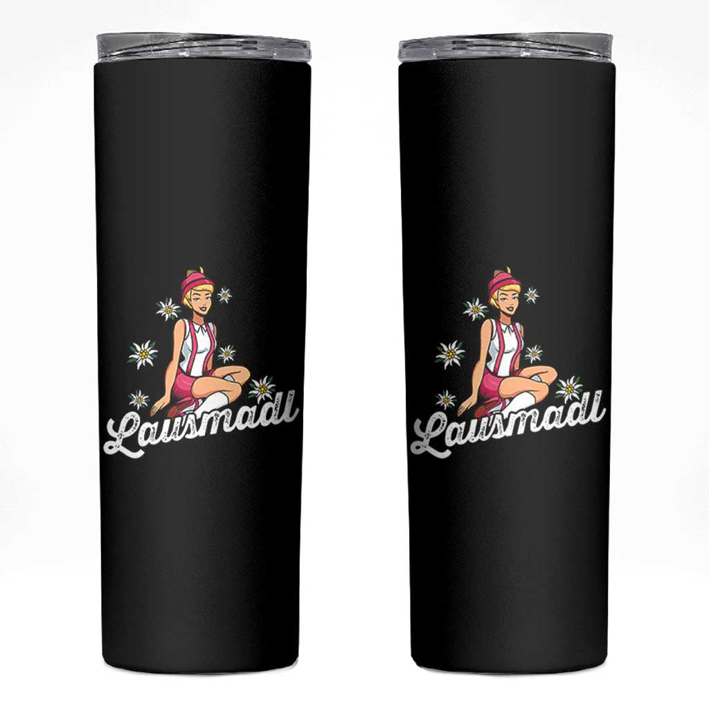 Bavarian Pin Up Girl Lausmadl Skinny Tumbler Oktoberfest Edelweiss Flowers - Wonder Print Shop