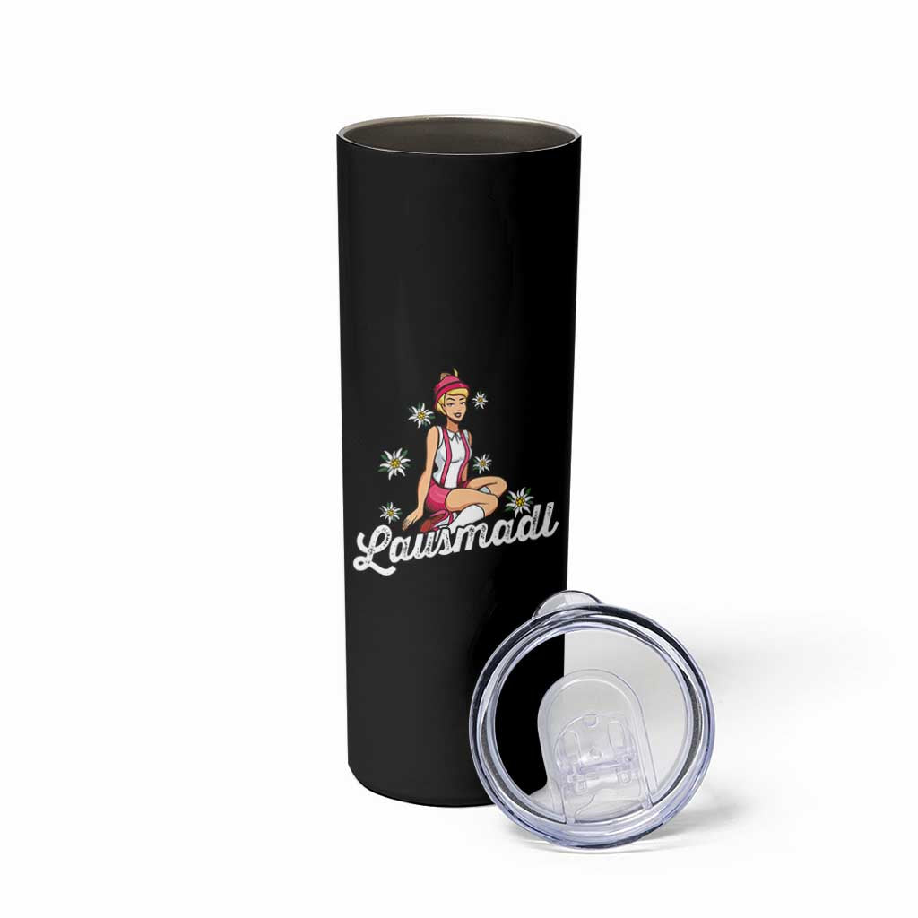 Bavarian Pin Up Girl Lausmadl Skinny Tumbler Oktoberfest Edelweiss Flowers - Wonder Print Shop