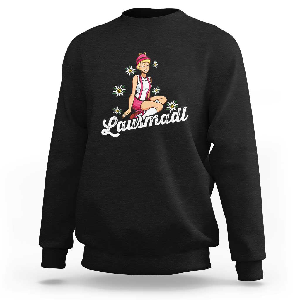 Bavarian Pin Up Girl Lausmadl Sweatshirt Oktoberfest Edelweiss Flowers - Wonder Print Shop